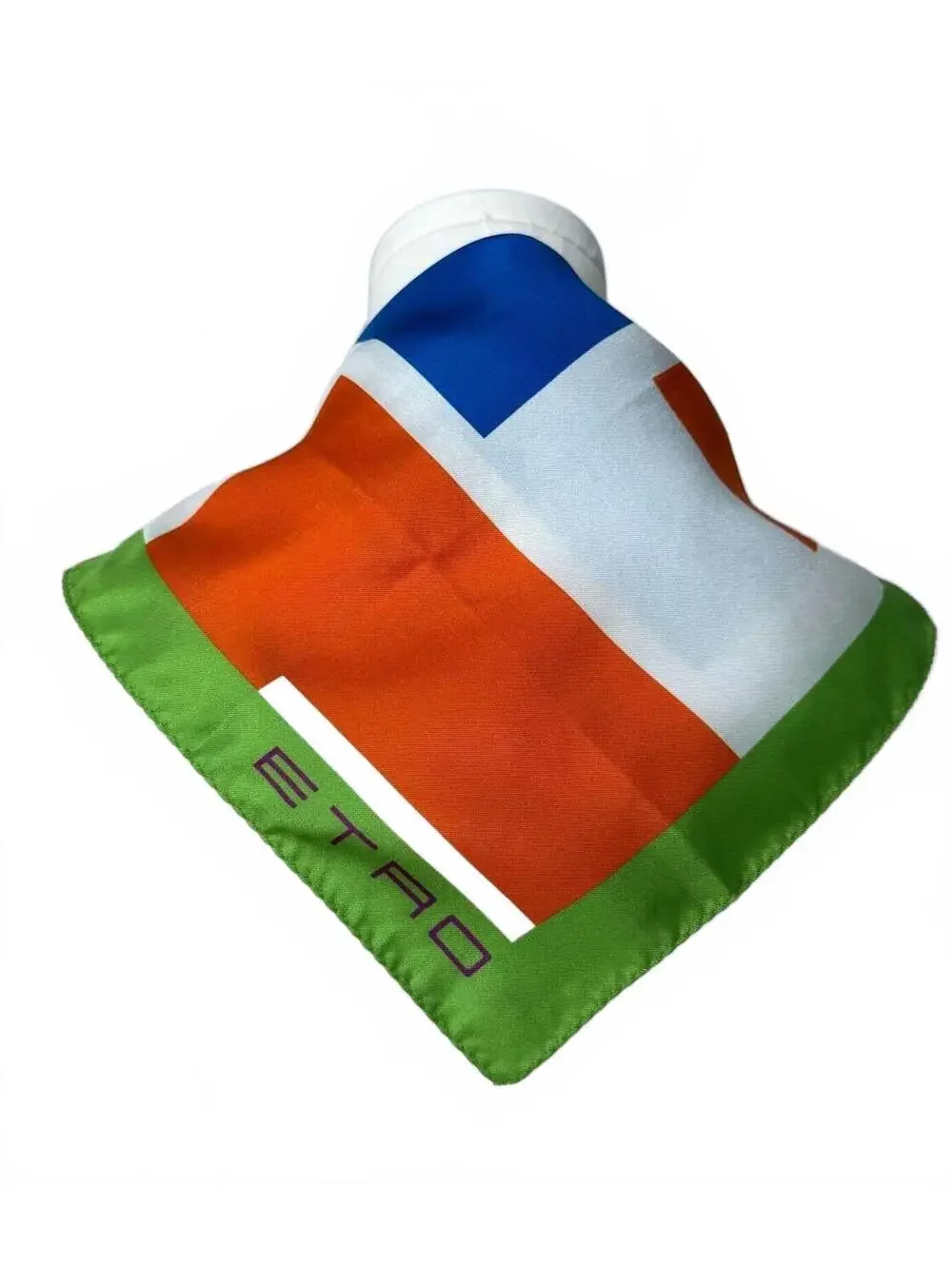 ETRO Silk Square Scarf Geometric Print Green Blue Orange White 2015 Milan-Italia